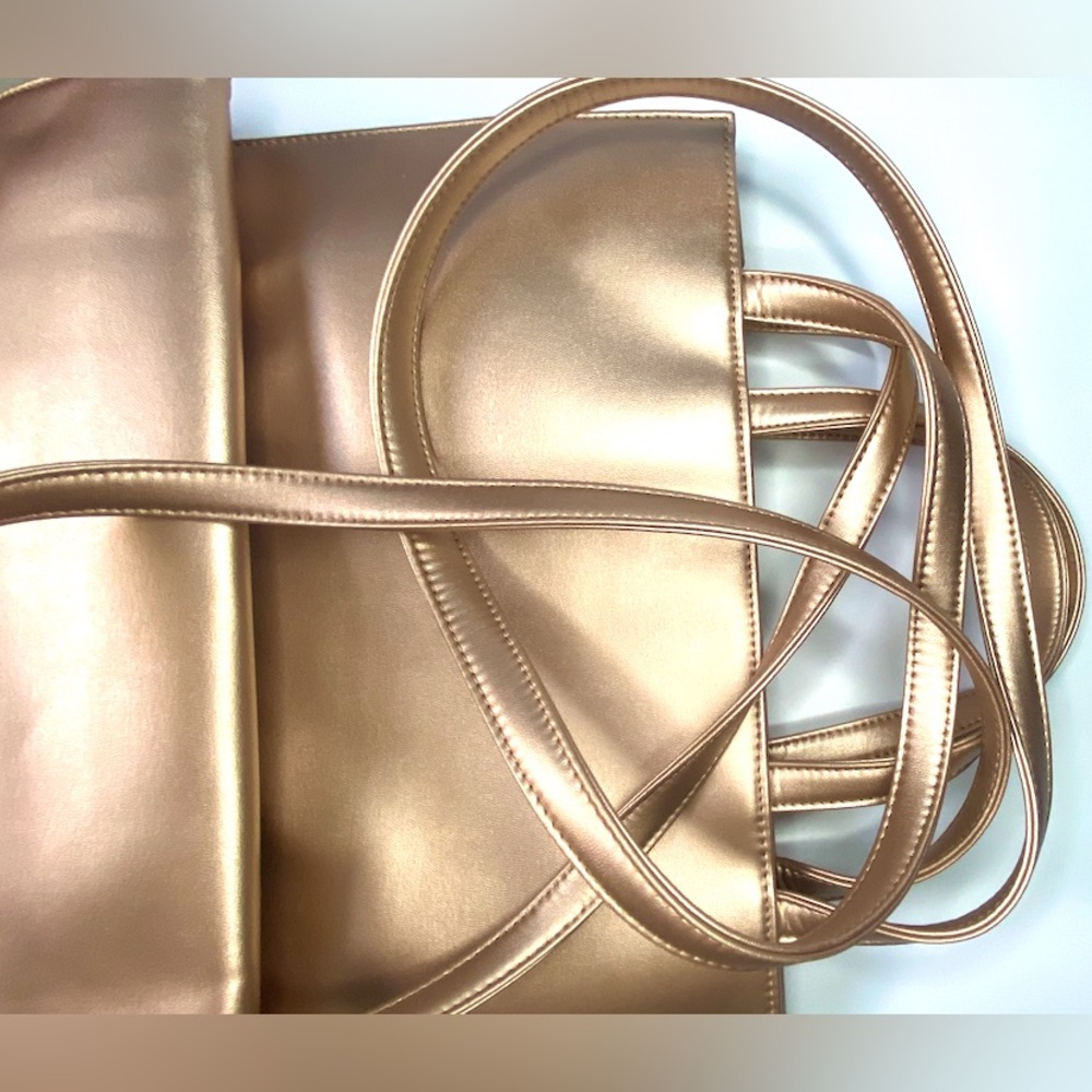 TELFAR NWOT Metallic Gold Tote Bag with Embossed Logo Medium 15x11x5 - Picture 6 of 10